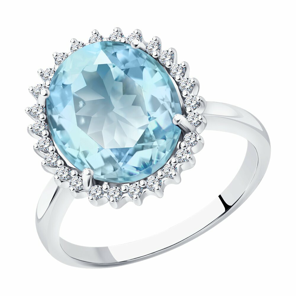 Кольцо, белое золото, 585 проба, бриллиант, аквамарин