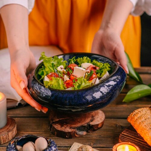 Тарелка камень плоский ручной работы VELES «Небо Валинора», фарфор, 550 мл