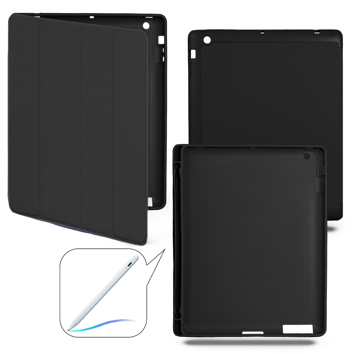 Чехол-книжка для iPad 2/3/4 с отделением для стилуса, черный