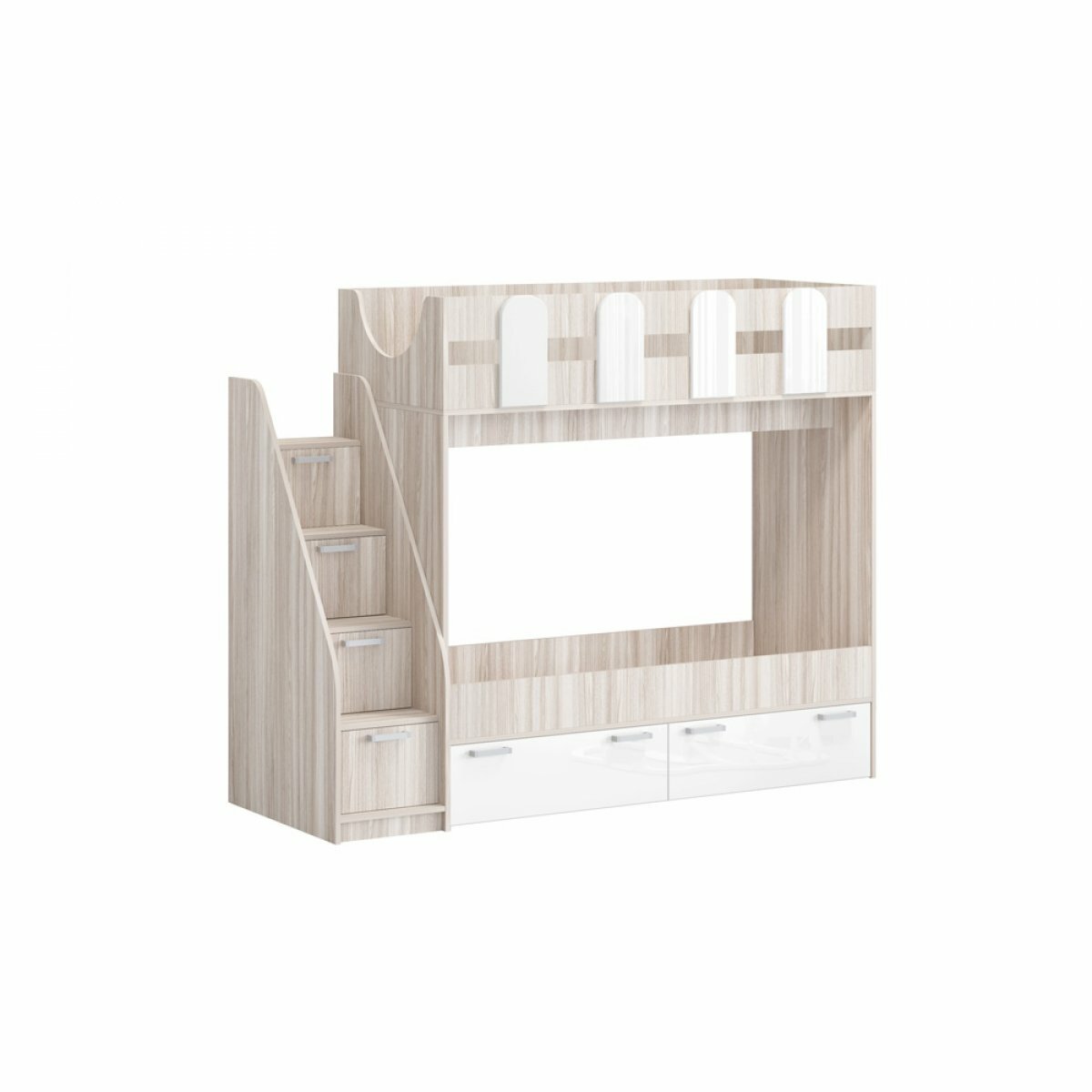 фото Кровать двухъярусная "Бемби-11" 0,8*1,8 м - Белый глянец / Ясень шимо светлый