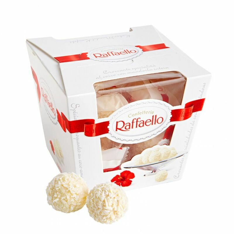 Конфеты в коробке Raffaello, с цельным миндальным орехом, в кокосовой обсыпке, 150 г