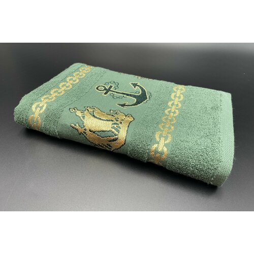 Полотенце махровое банное, для ванны, для пляжа, для бассейна, в подарок Пристань Зеленое 70*140 см