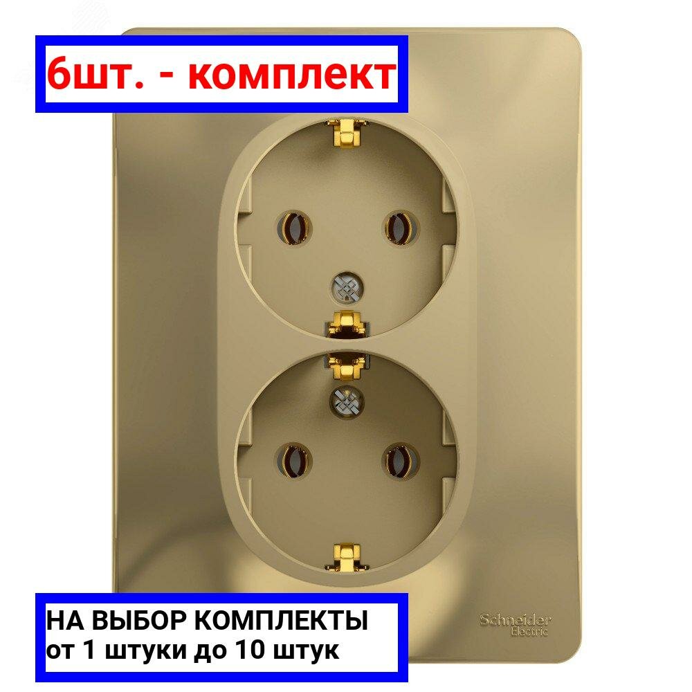 6шт. - GLOSSA Розетка двойная с заземлением в сборе титан / Systeme Electric; арт. GSL000424; оригинал / - комплект 6шт