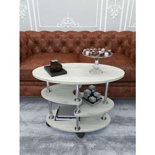 Журнальный столик на колесиках, овальный, ЛДСП, 78х45х60 см