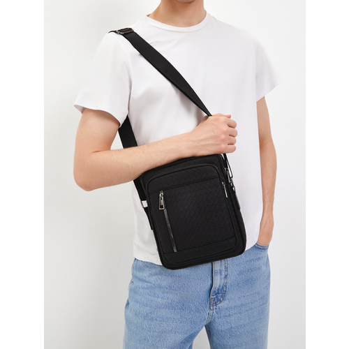 Сумка кросс-боди , фактура плетеная, рельефная, тиснение, черный