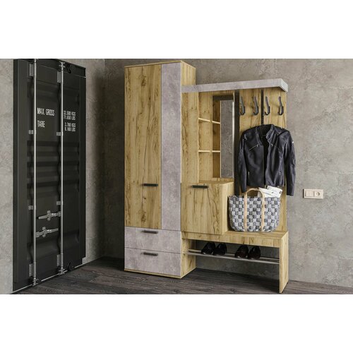 Прихожая Траст крафт/бетон, размер 150х37.2х217.6 см