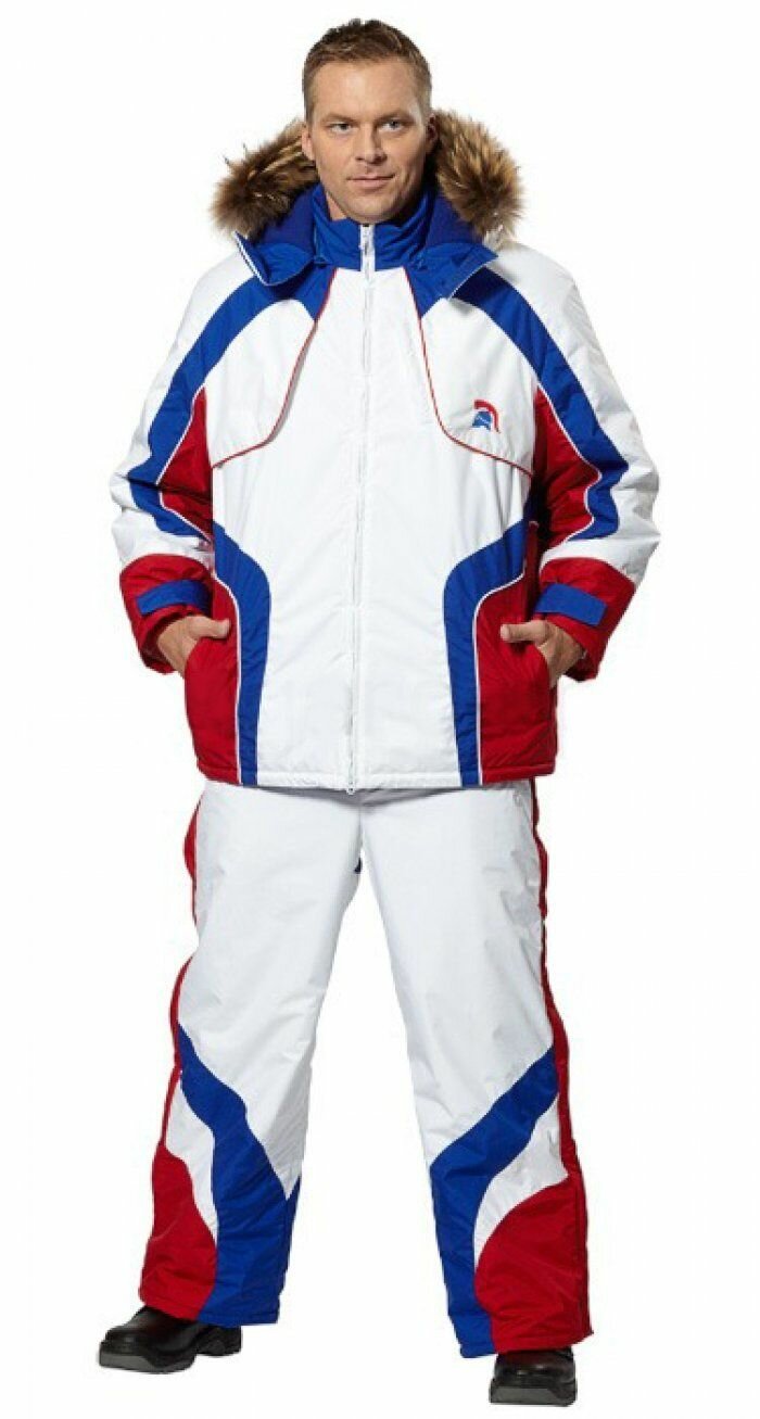 Костюм утепленный эльбрус, брюки, р. 44-46, белый, василёк, красный