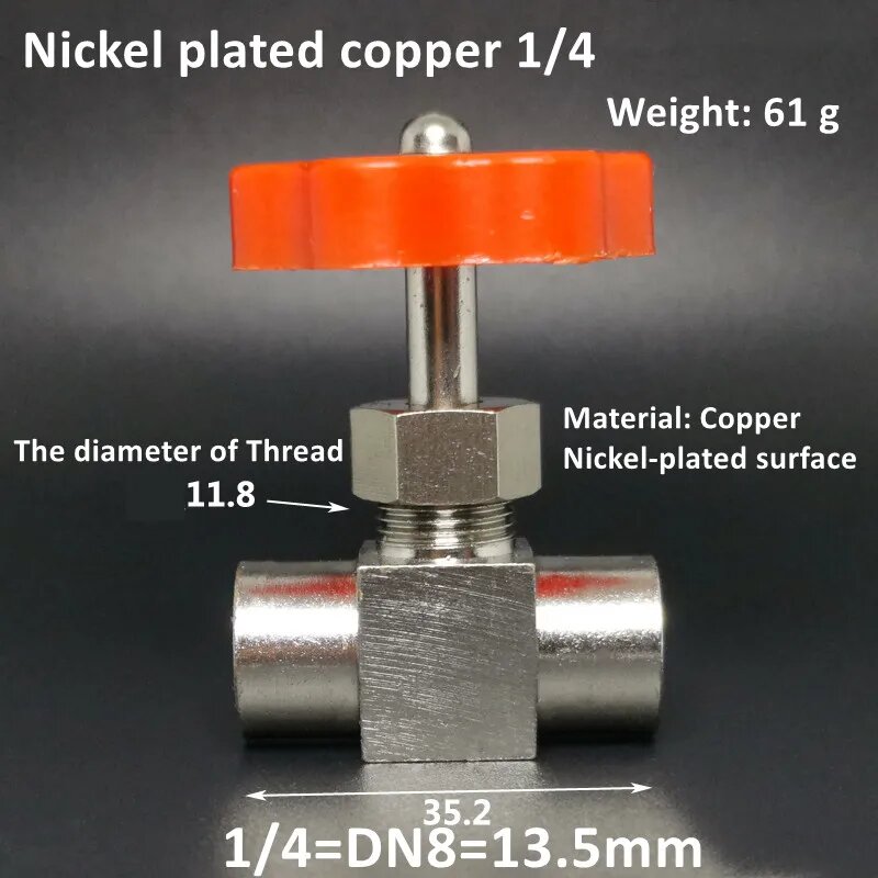 Игольчатый шаровой клапан из никелированной меди 1/8 1/4, silver 1l4