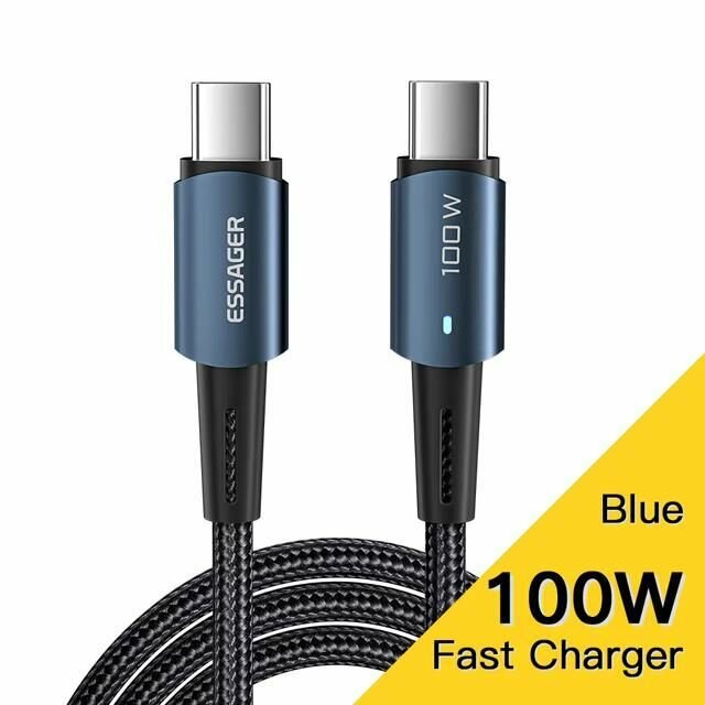 Кабель зарядки Essager c TYPE-C на TYPE-C. Шнур для ноутбука, планшета, смартфона (провод для быстрой зарядки) 100 вт, 1 метр