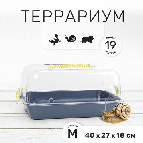 Террариум-клетка ZOOSET ДЮНА для улиток и мелких грызунов, 40х27х18 см, серый/жёлтый (прозрачная крышка)