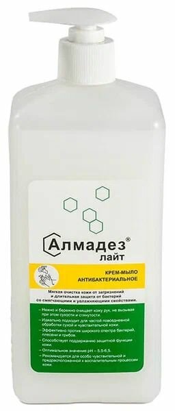Антибактериальное жидкое крем мыло Алмадез Лайт 1 литр (с насос-дозатором)