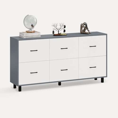 Изображение товара Большой комод РВК 127-1704 с шестью ящиками, цвет графит/белый, ШхГхВ 170,4х37,4х87 см.