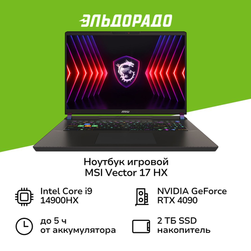 Ноутбук игровой MSI Vector 17 HX A14VIG-1019XRU-GG91490X32GXXDXX 172560x1600 пиксIPSCore i9RTX4090 16GB32ГБ2ТБDOS 349999₽