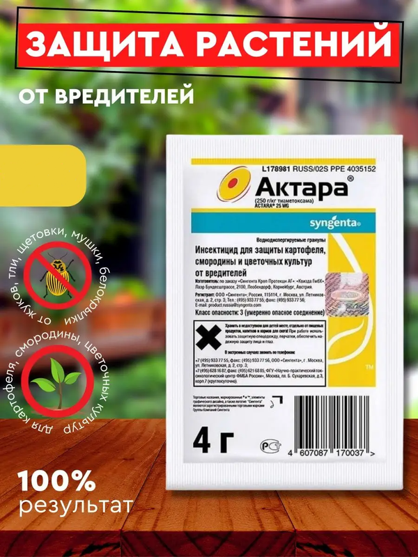 Инсектицид "Актара", защита картофеля, смородины, цветов, 4 г