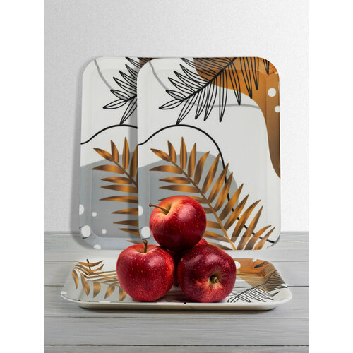 Подносы НатаМ пластиковый прямоугольный 33х24,5 см набор 2шт Фантазия с листьями
