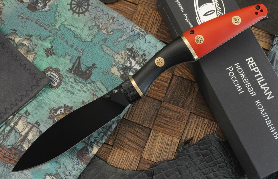 Лимитированный складной нож Reptilian Трапёр-01, сталь D2, рукоять красный G-10