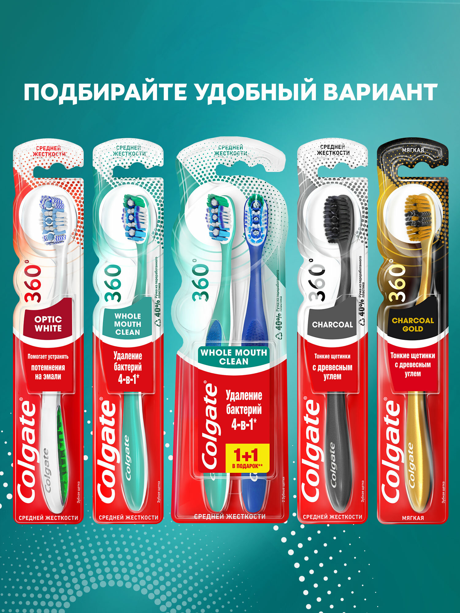 Щетка для зубов Colgate 360 2+2 средней жесткости - фото №8