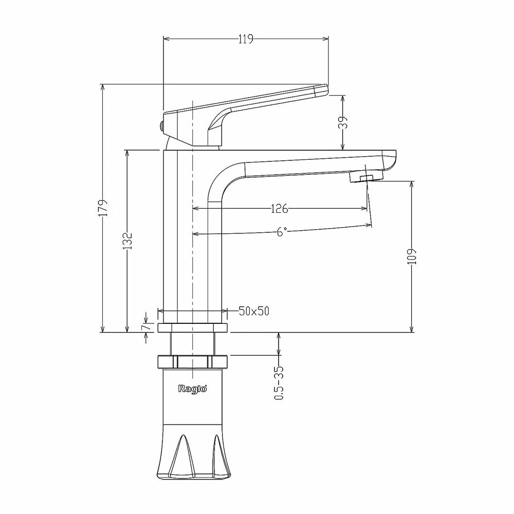 Смеситель для раковины Raglo R51.10.06, материал латунь, цвет черный — фото 1