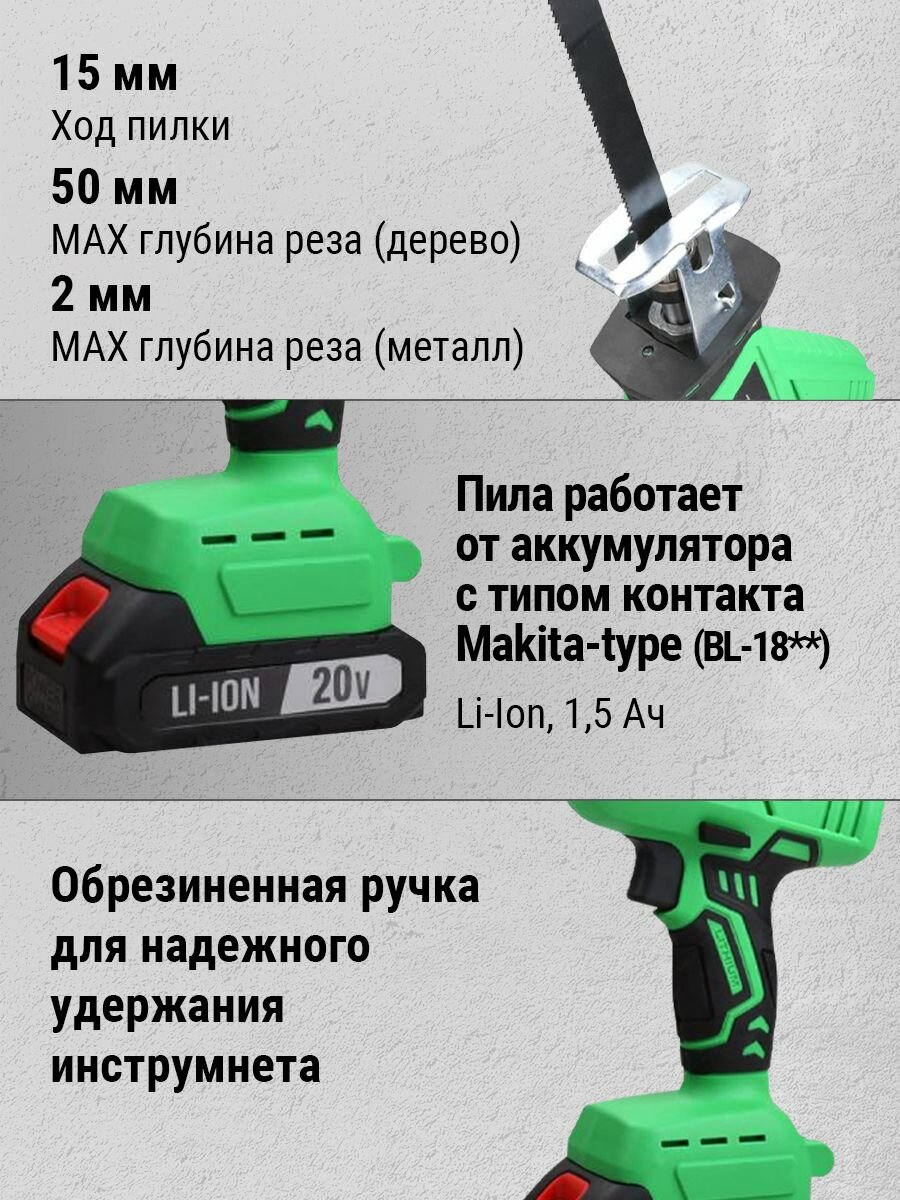 Пила сабельная аккумуляторная ZITREK ZKRS20 (20В, Li-Ion аккум. 1шт, кейс) — фото 1