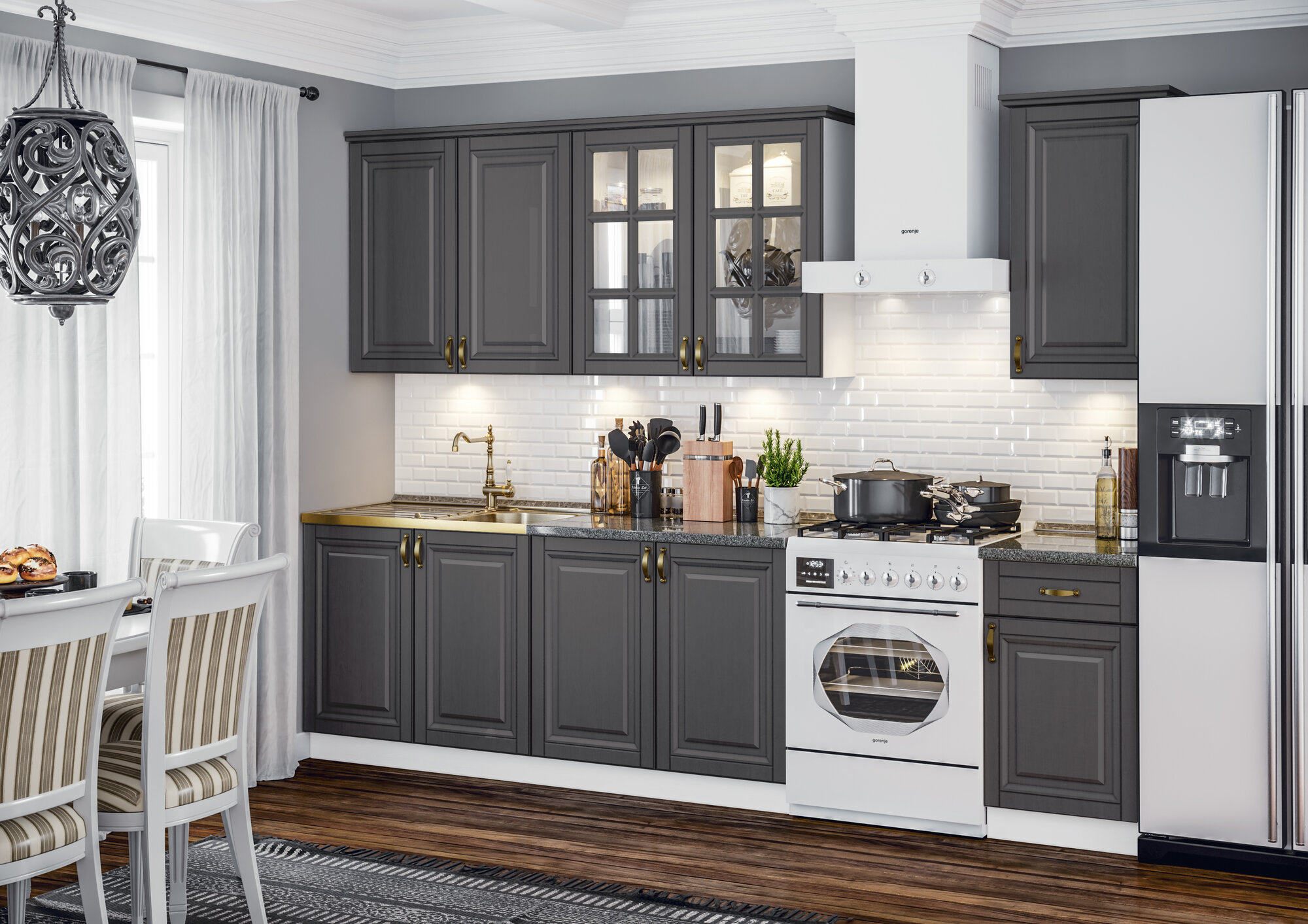 Кухня Престиж 20/900м Компоновка №3 (Графит софт NEW (Кастилло)) (Миф)