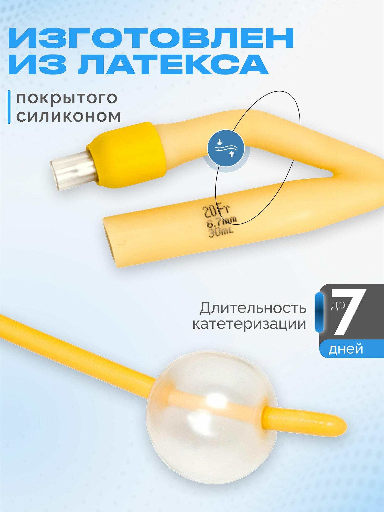 Картинки Катетер Фолея 1шт Vogt medical (Германия) одноразовый латексный с силиконовым покрытием 2-х ходовой CH/Fr 20 (30мл.), длина 400мм