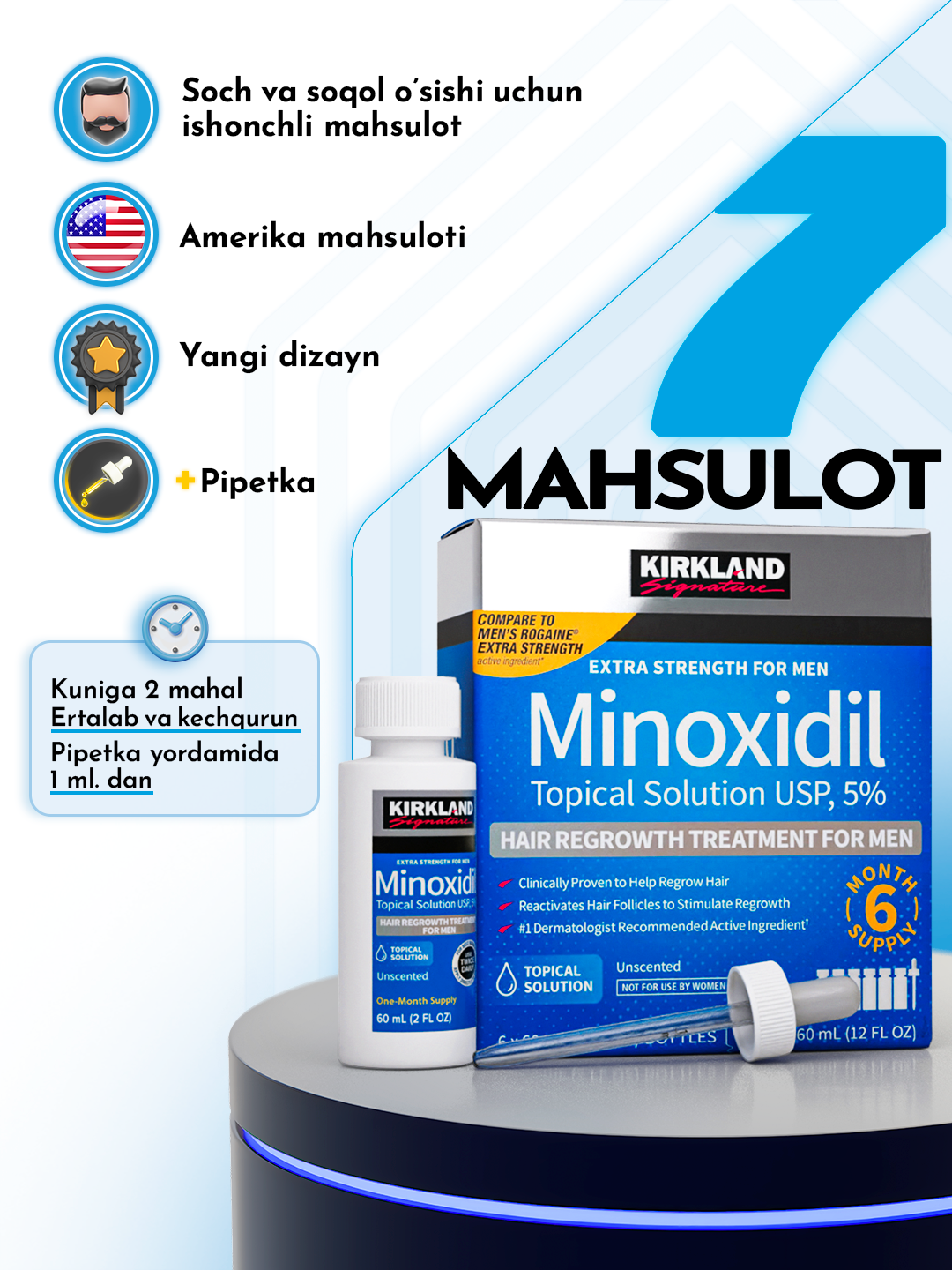 Миноксидил для роста волос и бороды Kirkland Minoksidil 5%, 60 мл