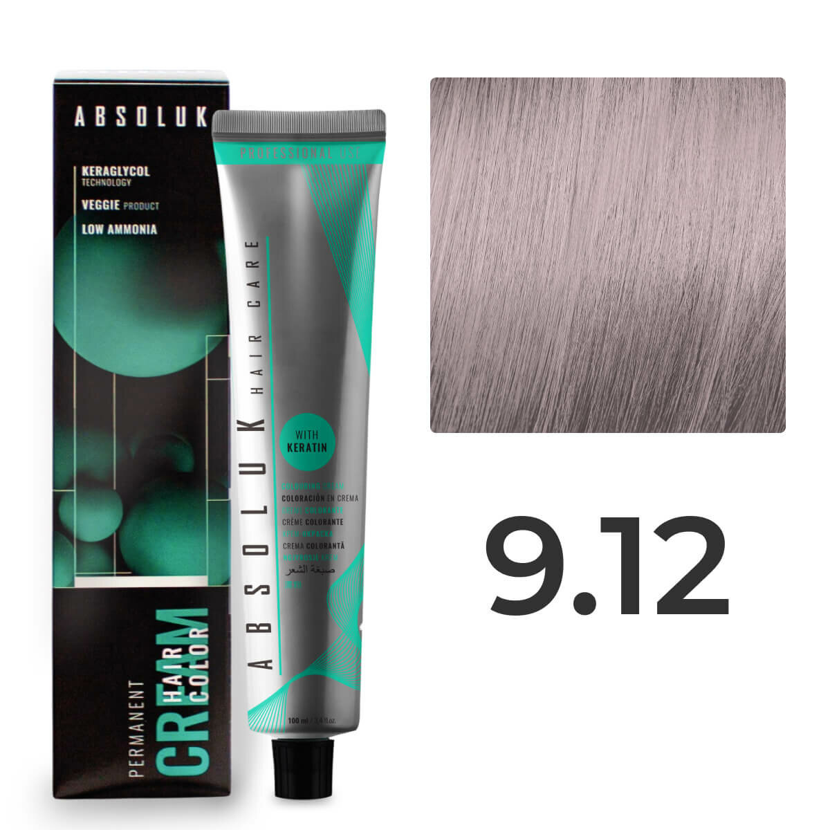 Перманентная крем-краска для волос Absoluk Hair Color Cream 9.12 Блонд Пепельно-перламутровый, 100 мл