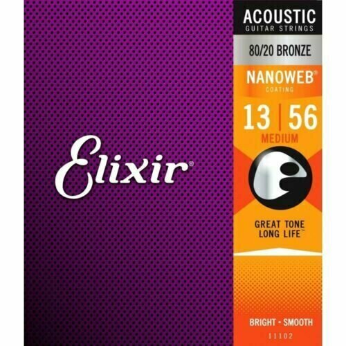 Струны Elixir NanoWeb 80/20 Bronze Acoustic 13-56 (11102). Оригинальные, США!