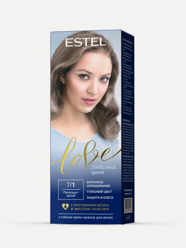 Изображение товара ESTEL Стойкая крем-краска LOVE для закрашивания седины, тон 7/1 пепельно-русый, 115 мл