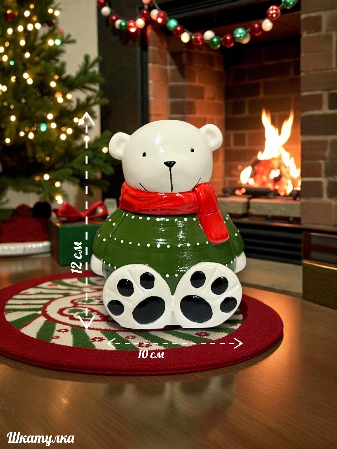 Подставка декоративная "Мишка", гипс, акриловый лак, ручная работа, цвет зеленый