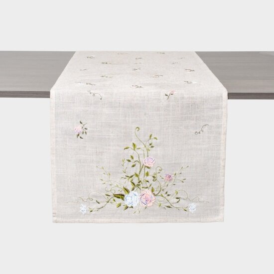 Дорожка настольная Anna Lafarg Gentle garden 40х160 см, полиэстер/лен, бежевая, Цветы (ANLAF-YYS26-1TR)