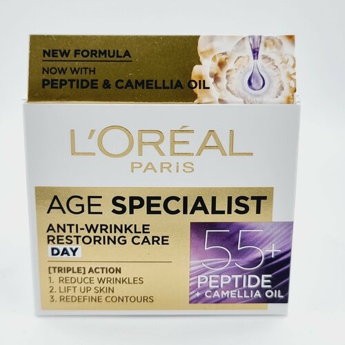 Антивозрастной укрепляющий крем для лица дневной LOral Paris Age Specialist 55 + с маслом камелии и пептидами 50 мл (Из Эстонии)