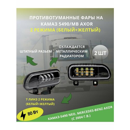 Противотуманные фары на Камаз 5490 /MB Axor 2 режима 80W