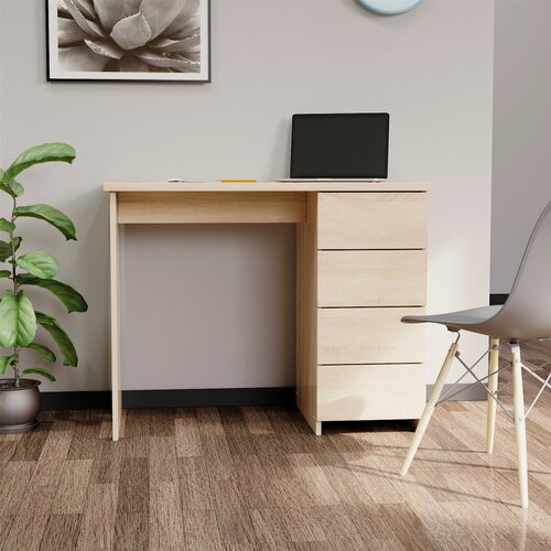 Изображение товара Стол письменный компьютерный с ящиками школьный, компьютерный игровой стол, рабочий стол для ноутбука domokomod с 4 ящиками дуб Санома 95*50*75