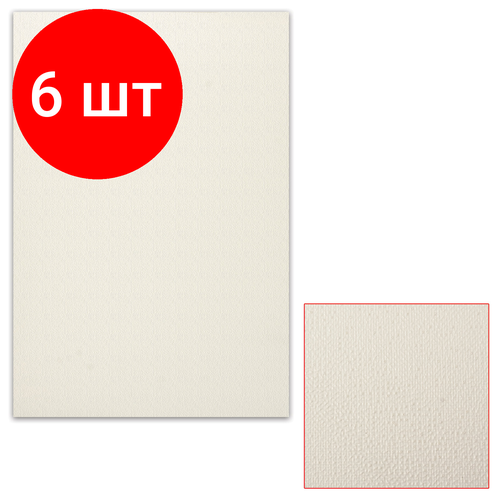 Комплект 6 шт, Картон белый грунтованный для масляной живописи, 50х70 см, односторонний, толщина 1.25 мм, масляный грунт