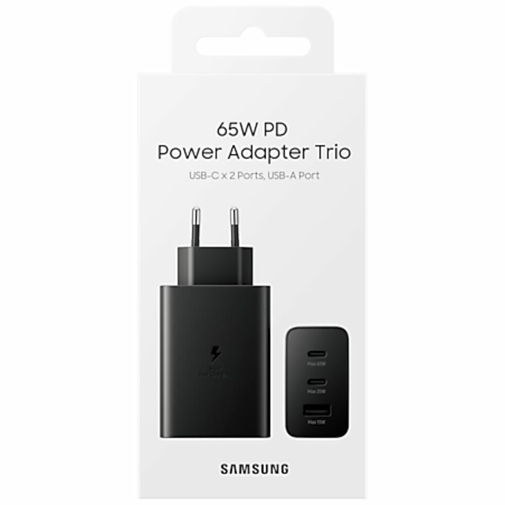 Сетевое зарядное устройство Samsung EP-T6530NBEG 65W 2xType C + USB, черное - фото №3