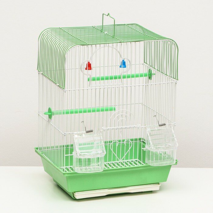 Клетка для птиц квадратная, 35 х 28 х 55 см, зелёная Пижон 10091991 .