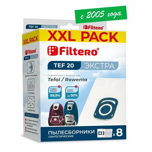 Мешки-пылесборники Filtero TEF 20 XXL Pack экстра 8 штук мешки пылесборники filtero mie 02 xxl pack экстра для пылесосов miele синтетические 6 штук