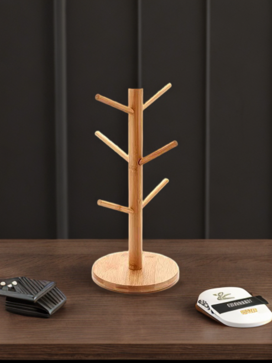 фото Подставка держатель для кружек деревянная