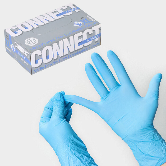 Connect Перчатки нитриловые «Nitrile», смотровые, нестерильные, размер XL, 200 шт/уп (100 пар), цвет голубой