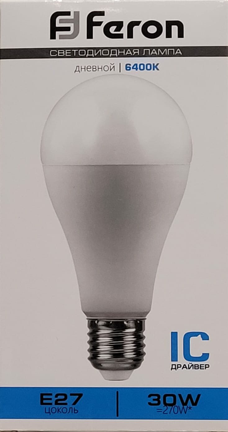 Лампа светодиодная, (30W) 230V E27 6400K A80, LB-130