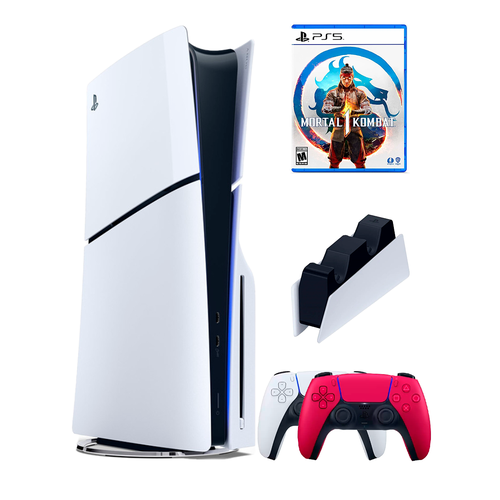 PS5 (ПС5) Игровая приставка Sony PlayStation 5 Slim disc + 2-й геймпад(красный) + зарядное + игра Mortal Kombat