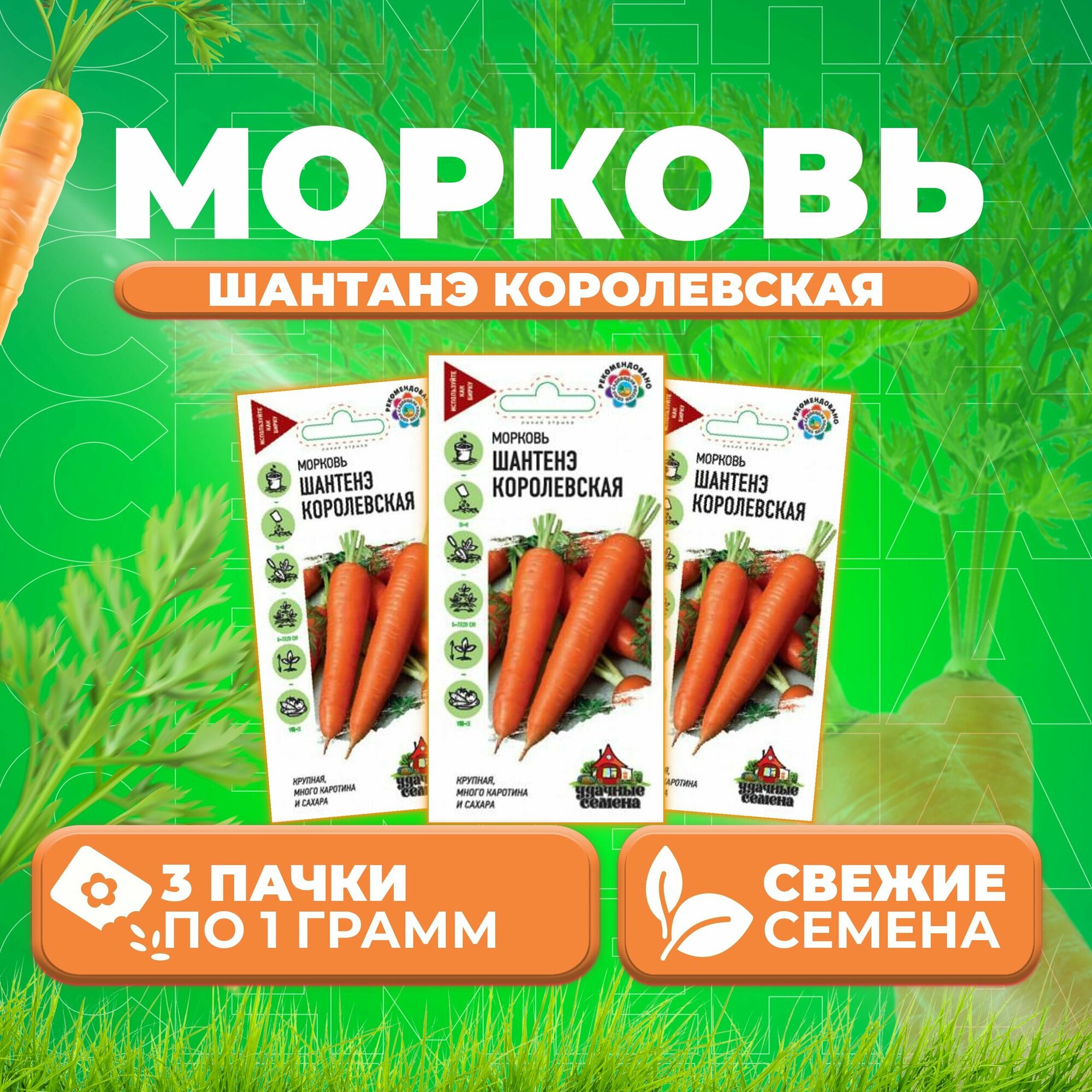 Морковь Шантенэ королевская 10г Удачные семена (3 уп)