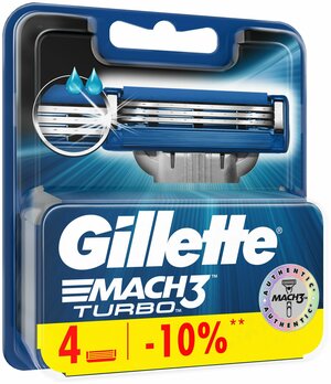 Сменные Кассеты Для Мужской Бритвы Gillette Mach3 Turbo, 4 шт