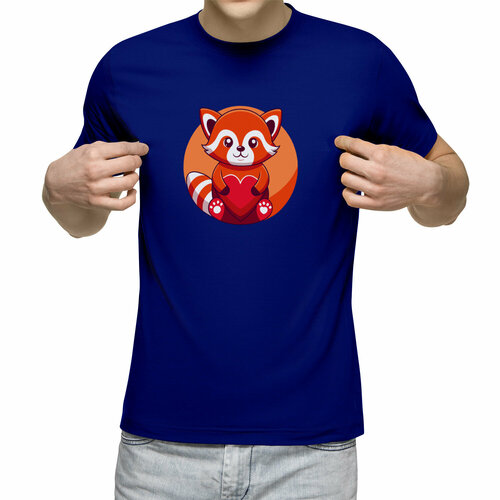 мужская футболка влюблённая панда с сердцем в лапах валентин s красный Футболка Us Basic, размер L, синий
