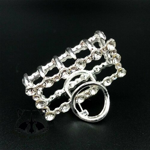 Металлическая заколка краб прямоугольник со стразами и бантиком, цвет серебро