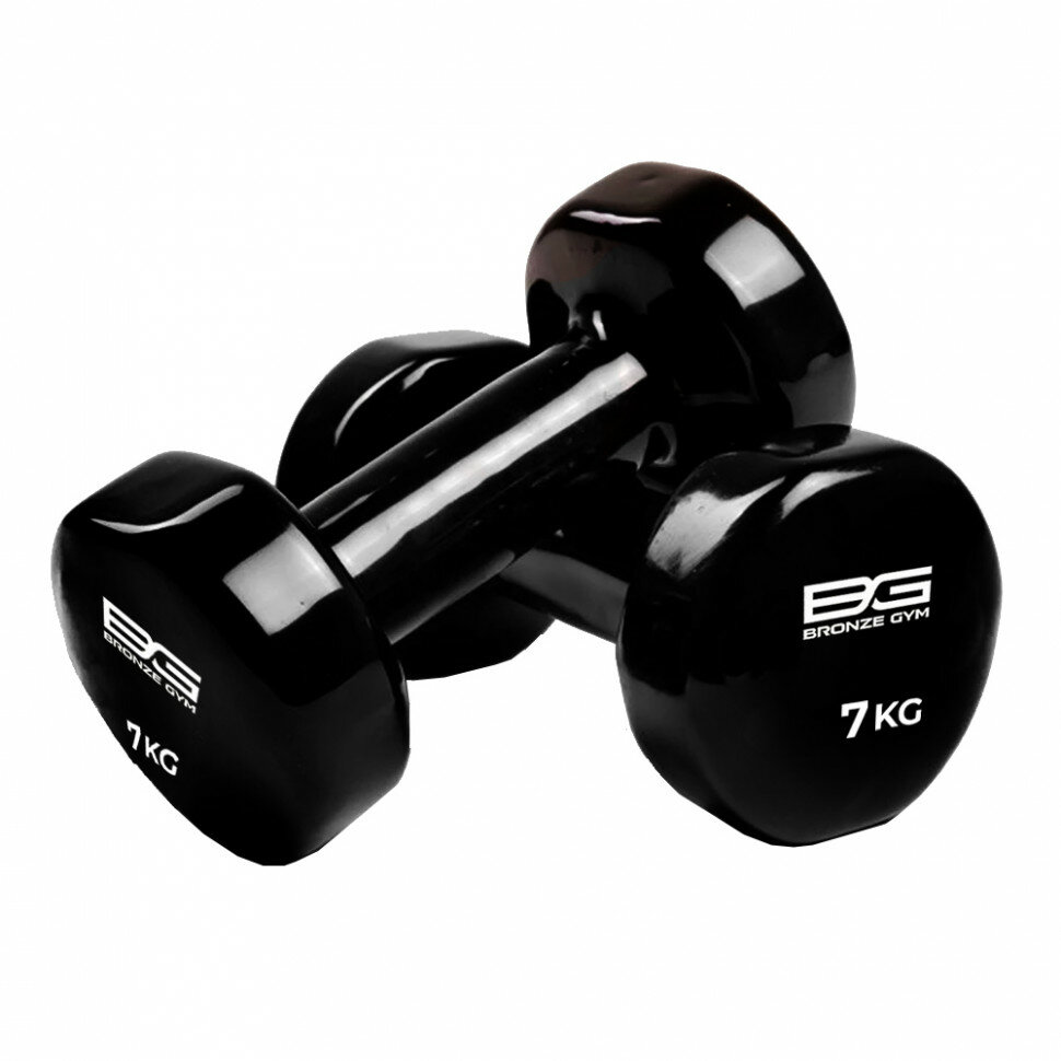 фото Гантели для фитнеса виниловые Bronze Gym 7 кг, 2 шт, черные