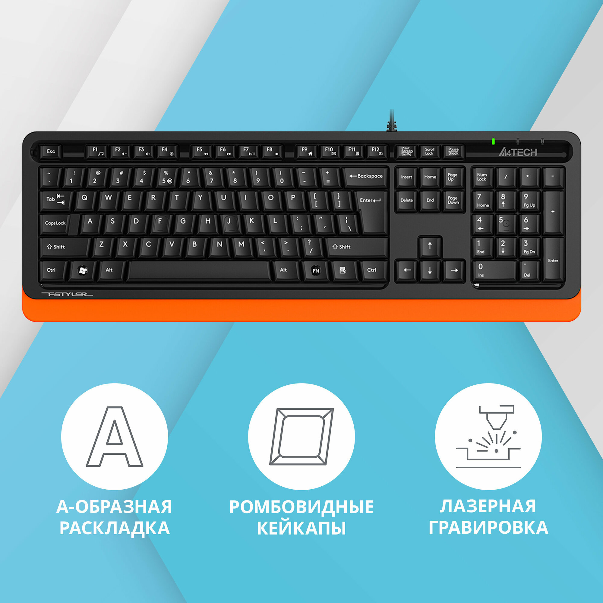 Клавиатура A4TECH Fstyler FKS10, USB, белый серый [fks10 white] - фото №7