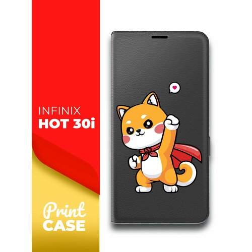 Чехол на Infinix HOT 30i (Инфиникс Хот 30и) черный книжка эко-кожа подставка отделением для карт и магнитами Book case, Miuko (принт) Котик Супермэн чехол на infinix hot 30i инфиникс хот 30и черный книжка эко кожа подставка отделением для карт и магнитами book case miuko принт желтые розы