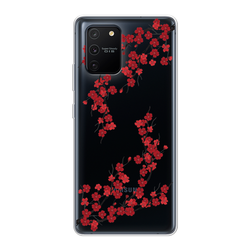Силиконовый чехол на Samsung Galaxy S10 Lite/A91 / Самсунг S10 Lite/Самсунг A91 Красная сакура, прозрачный